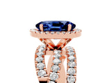 Rose gold Oval Cut Cut Halo Split Shank Prong Setting Ring_5