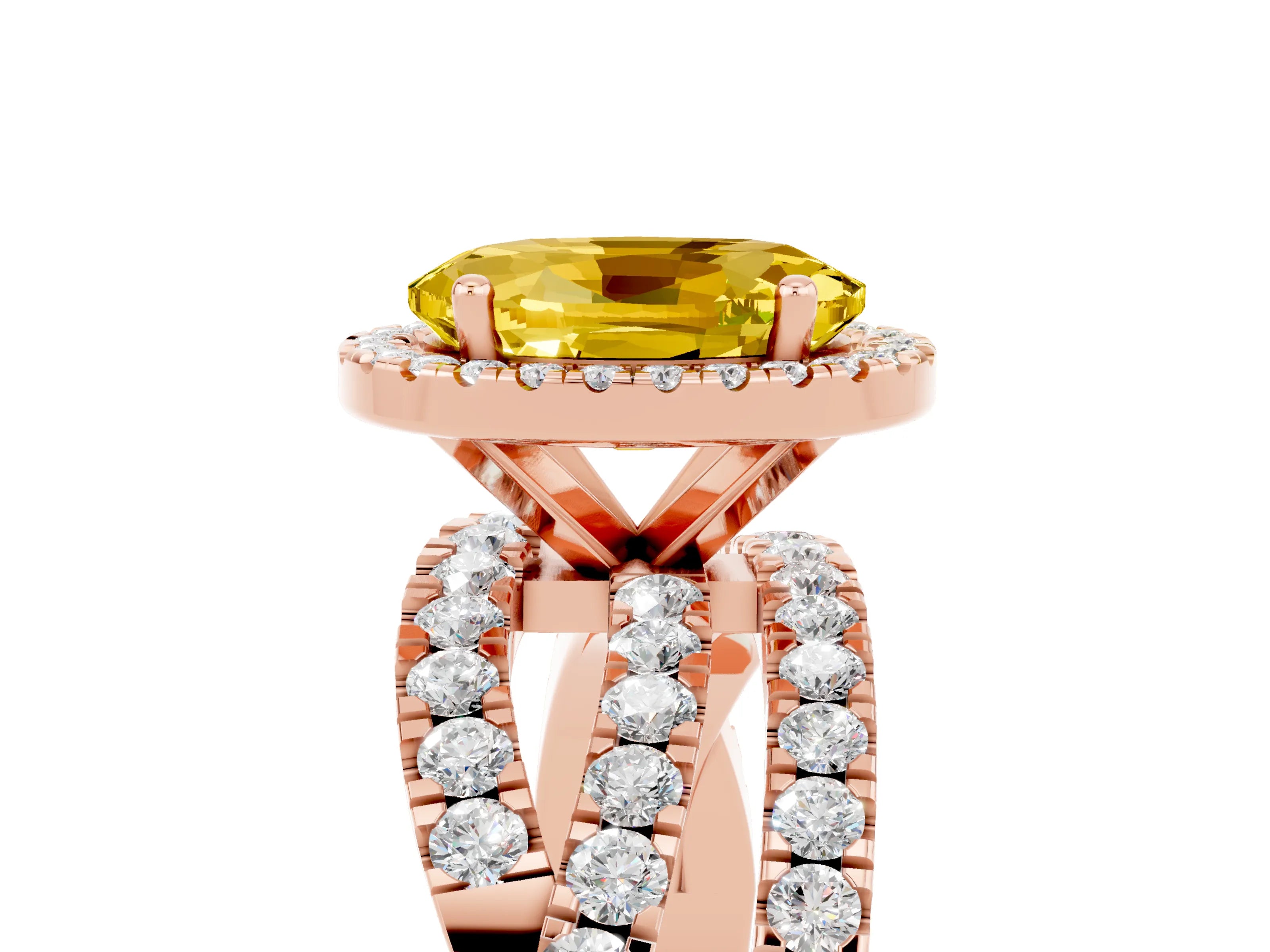 Rose gold Oval Cut Cut Halo Split Shank Prong Setting Ring_5
