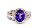 Rose gold Oval Cut Cut Halo Split Shank Prong Setting Ring