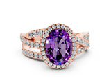 Rose gold Oval Cut Cut Halo Split Shank Prong Setting Ring