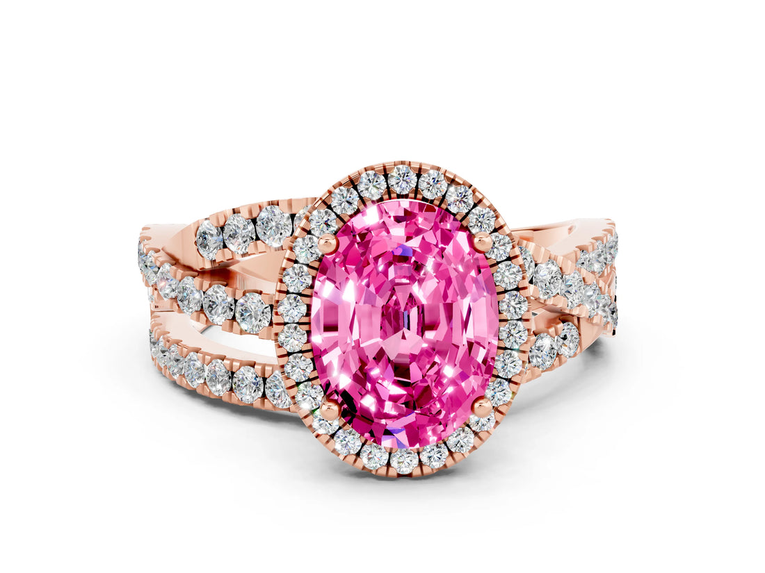Rose gold Oval Cut Cut Halo Split Shank Prong Setting Ring