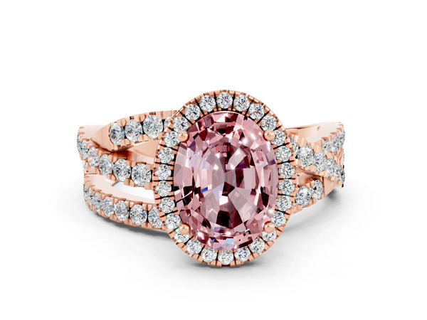 Rose gold Oval Cut Cut Halo Split Shank Prong Setting Ring