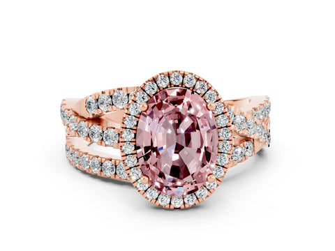 Rose gold Oval Cut Cut Halo Split Shank Prong Setting Ring