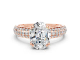 Rose gold Oval Cut Cut Pave Diamond Engagement Ring with Channel Set Band and Four-Prong Setting