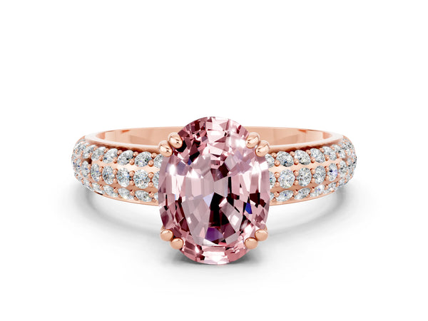 Rose gold Oval Cut Cut Pave Diamond Engagement Ring with Channel Set Band and Four-Prong Setting