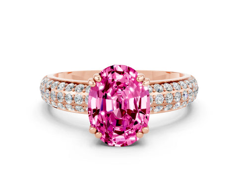 Rose gold Oval Cut Cut Pave Diamond Engagement Ring with Channel Set Band and Four-Prong Setting
