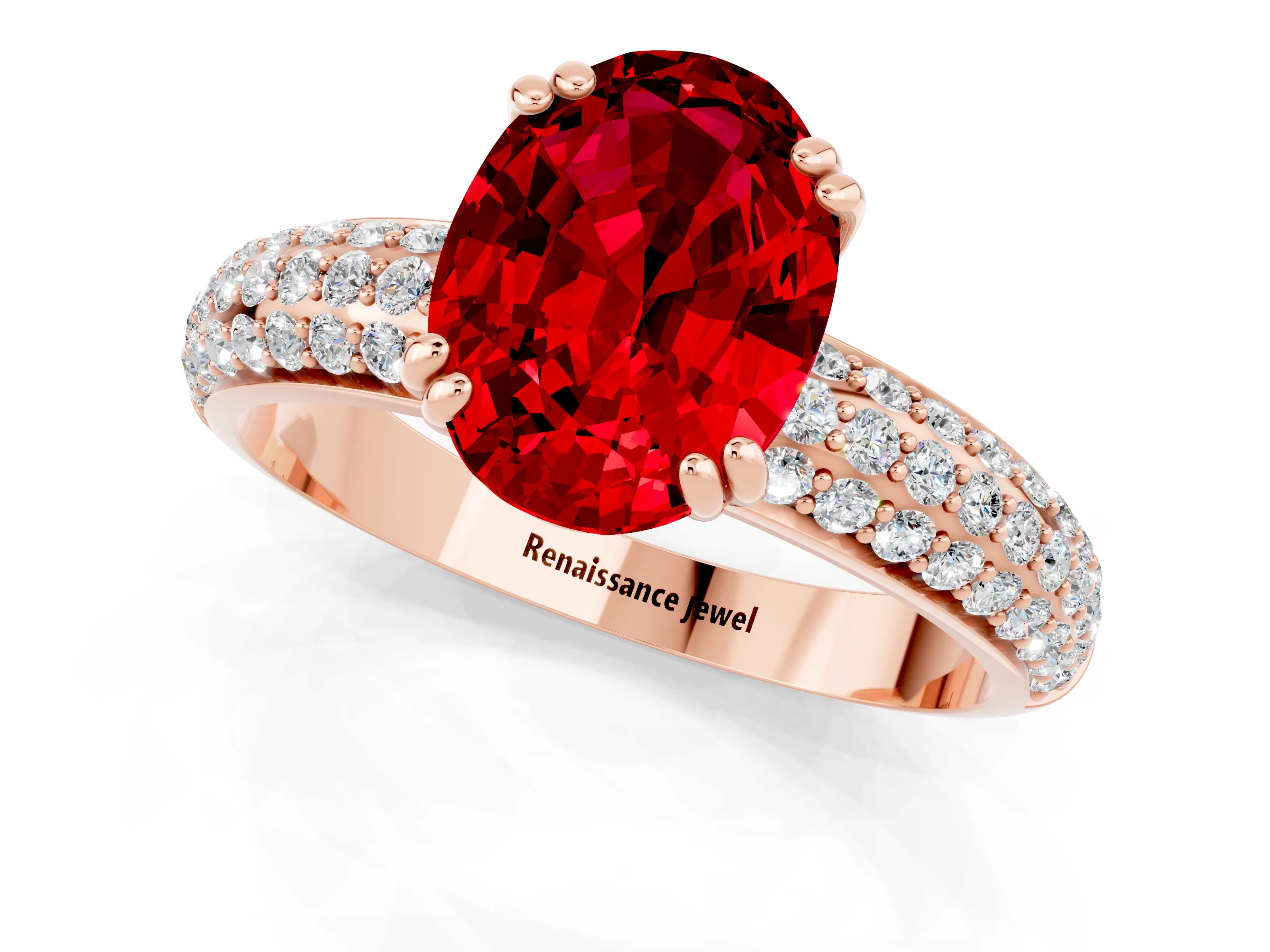 Rose gold Oval Cut Cut Pave Diamond Engagement Ring with Channel Set Band and Four-Prong Setting_1