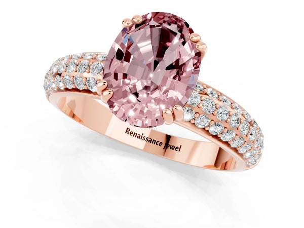 Rose gold Oval Cut Cut Pave Diamond Engagement Ring with Channel Set Band and Four-Prong Setting