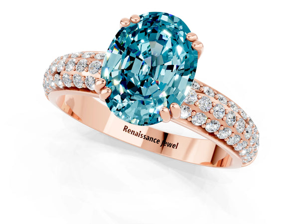 Rose gold Oval Cut Cut Pave Diamond Engagement Ring with Channel Set Band and Four-Prong Setting