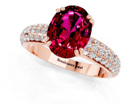 Rose gold Oval Cut Cut Pave Diamond Engagement Ring with Channel Set Band and Four-Prong Setting_1
