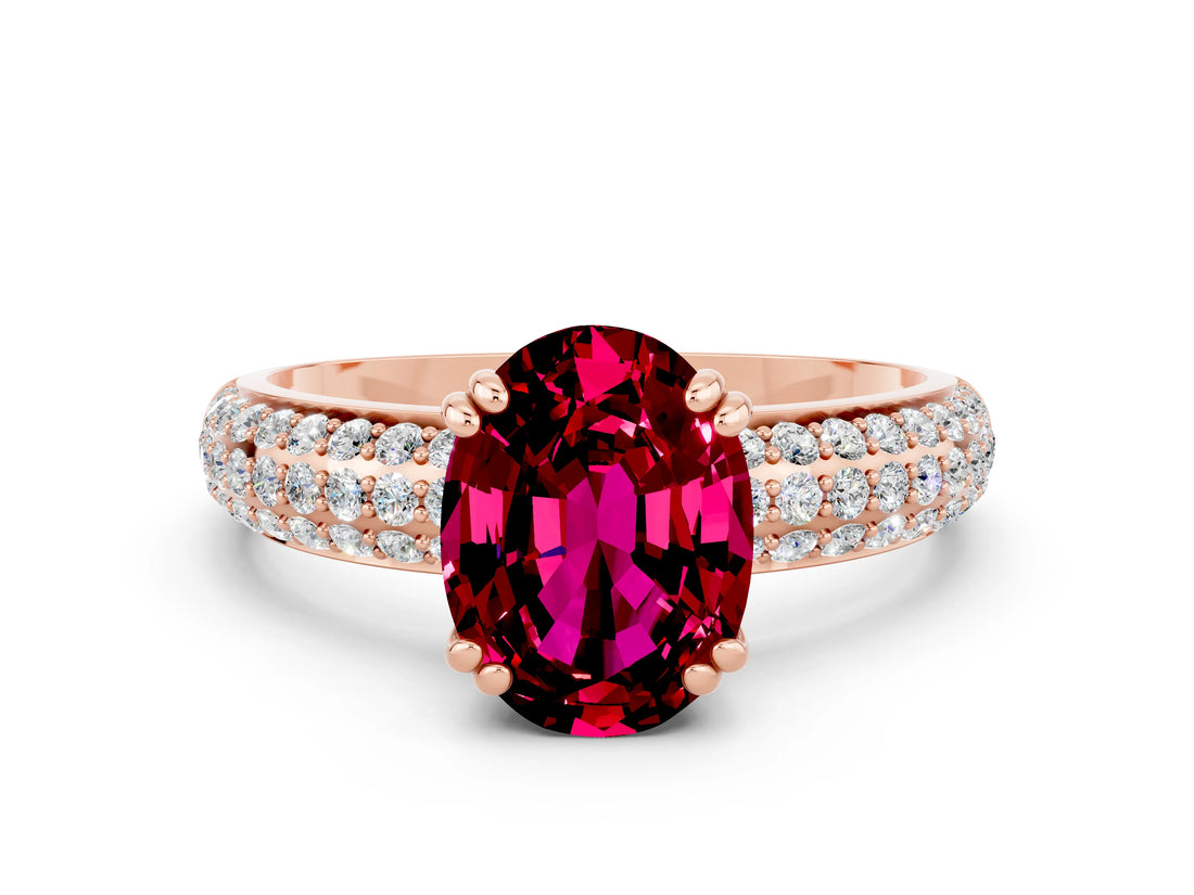 Rose gold Oval Cut Cut Pave Diamond Engagement Ring with Channel Set Band and Four-Prong Setting