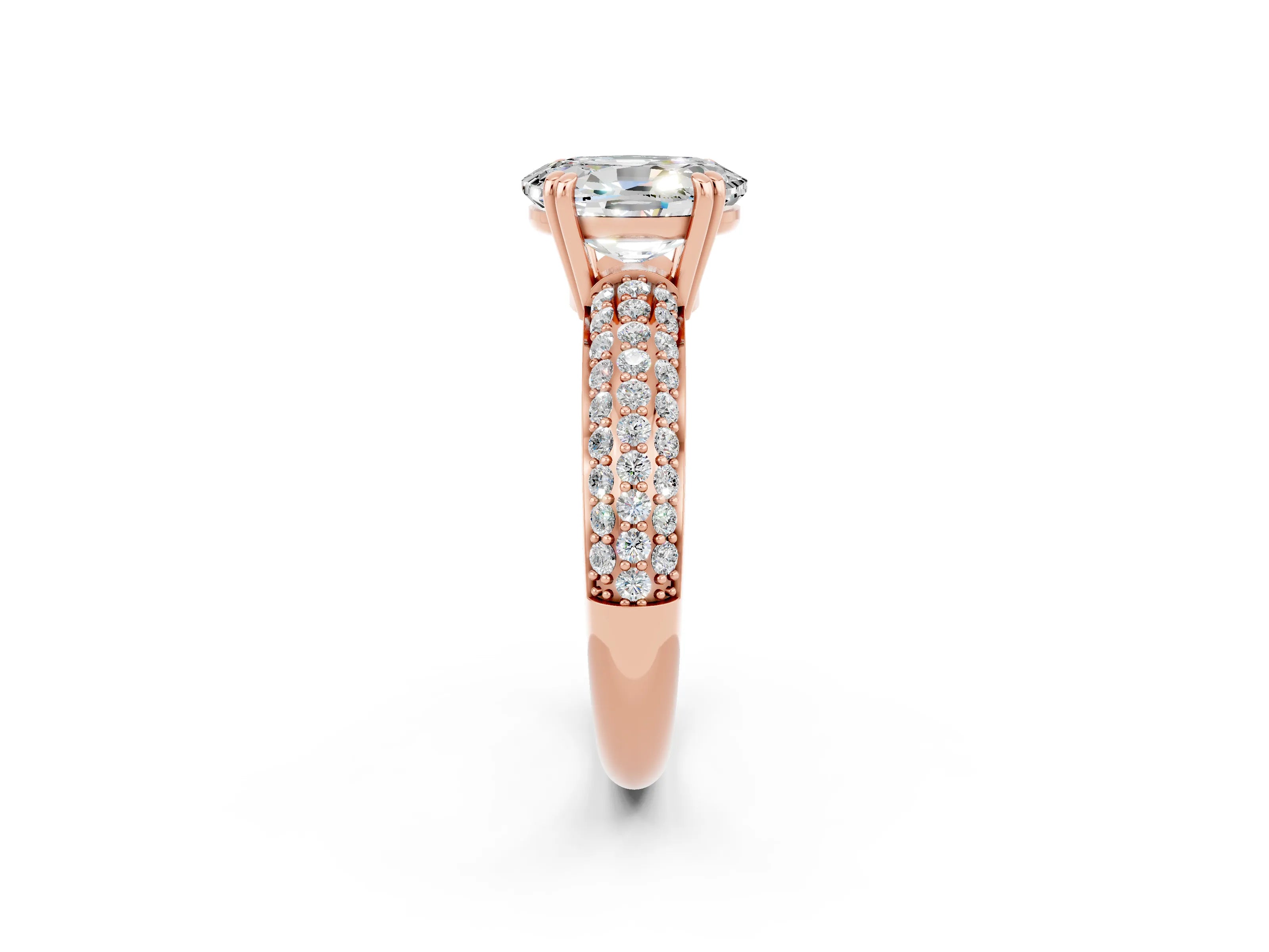 Rose gold Oval Cut Cut Pave Diamond Engagement Ring with Channel Set Band and Four-Prong Setting_2