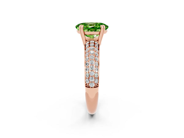 Rose gold Oval Cut Cut Pave Diamond Engagement Ring with Channel Set Band and Four-Prong Setting