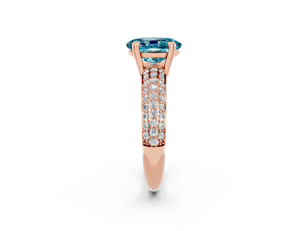 Rose gold Oval Cut Cut Pave Diamond Engagement Ring with Channel Set Band and Four-Prong Setting
