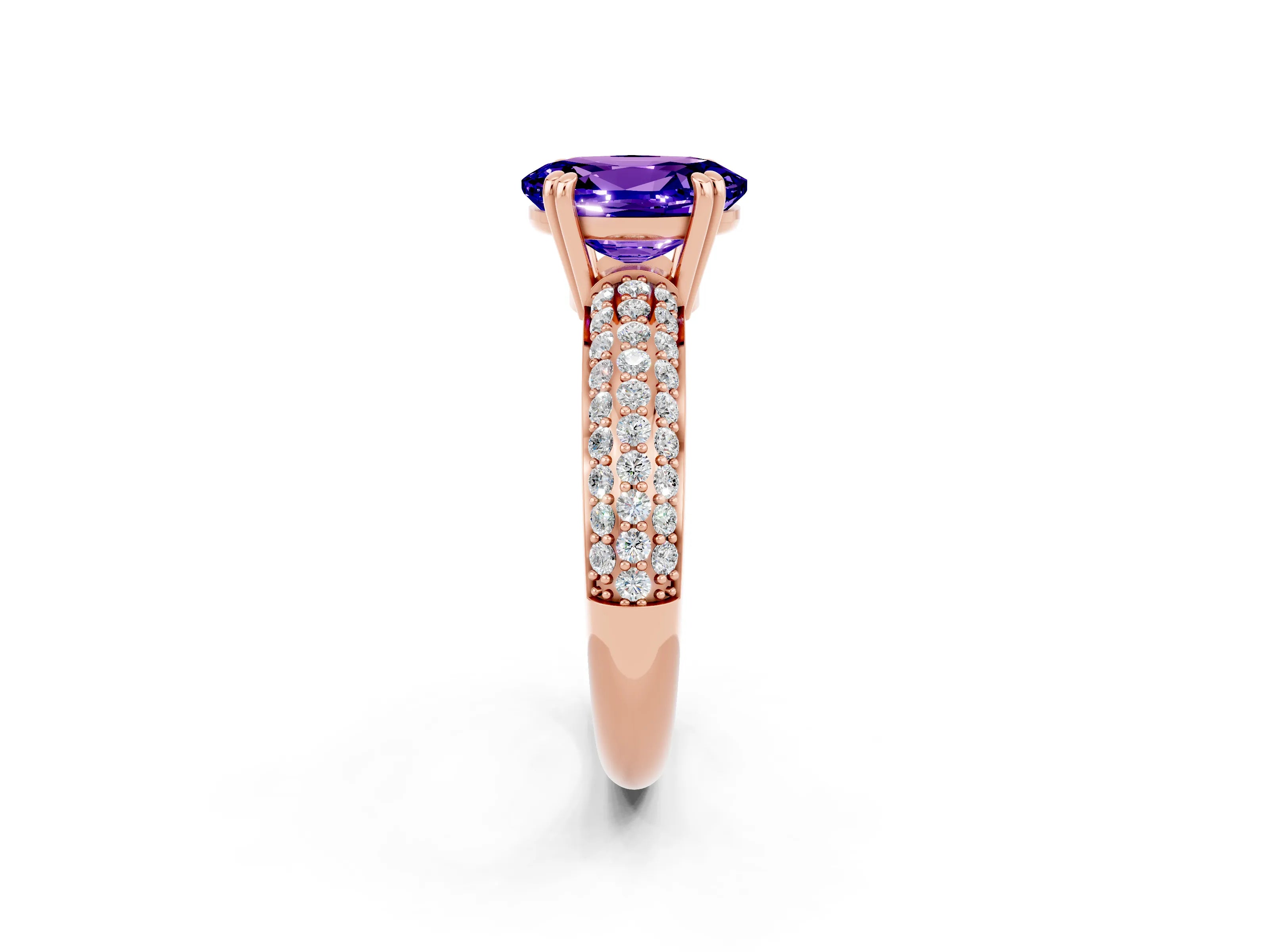 Rose gold Oval Cut Cut Pave Diamond Engagement Ring with Channel Set Band and Four-Prong Setting_2