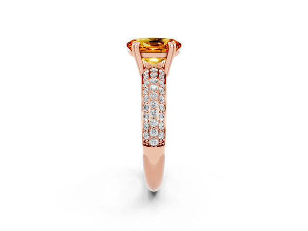 Rose gold Oval Cut Citrine Solitaire Ring with Multi-Row Round Pavé Band and Prong Setting