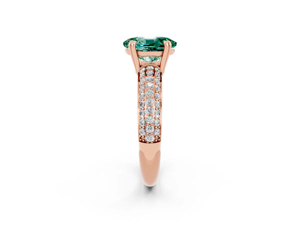 Rose gold Oval Cut Green Sapphire Solitaire Ring with Multi-Row Round Pavé Band and Prong Setting