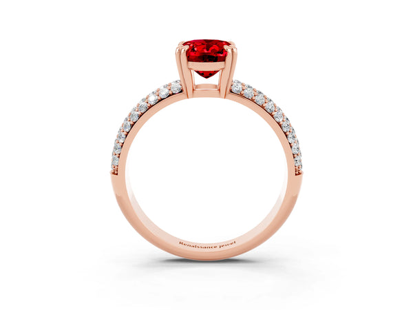 Rose gold Oval Cut Cut Pave Diamond Engagement Ring with Channel Set Band and Four-Prong Setting