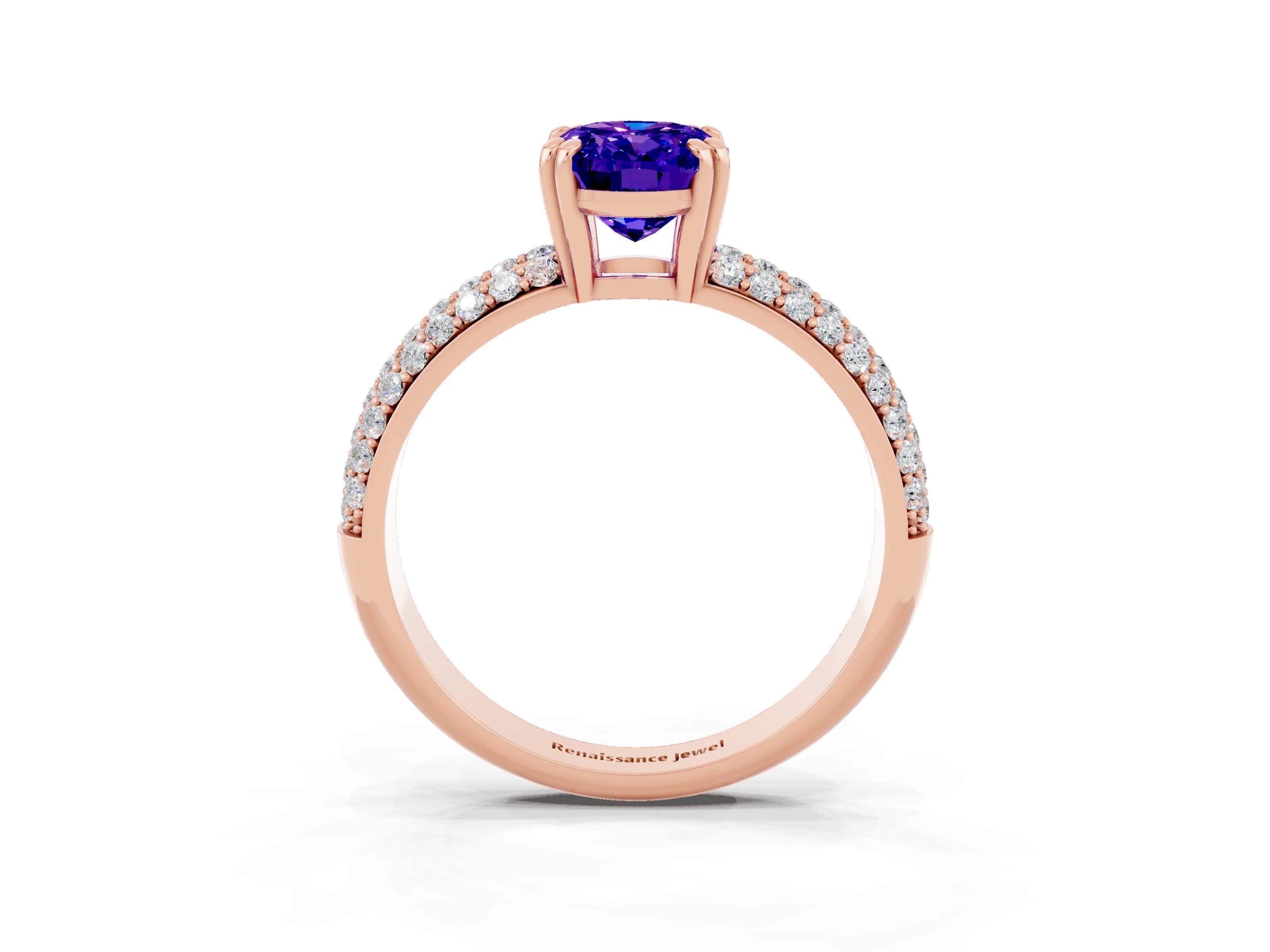 Rose gold Oval Cut Cut Pave Diamond Engagement Ring with Channel Set Band and Four-Prong Setting_3
