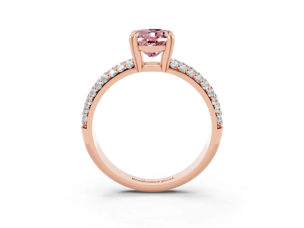 Rose gold Oval Cut Cut Pave Diamond Engagement Ring with Channel Set Band and Four-Prong Setting