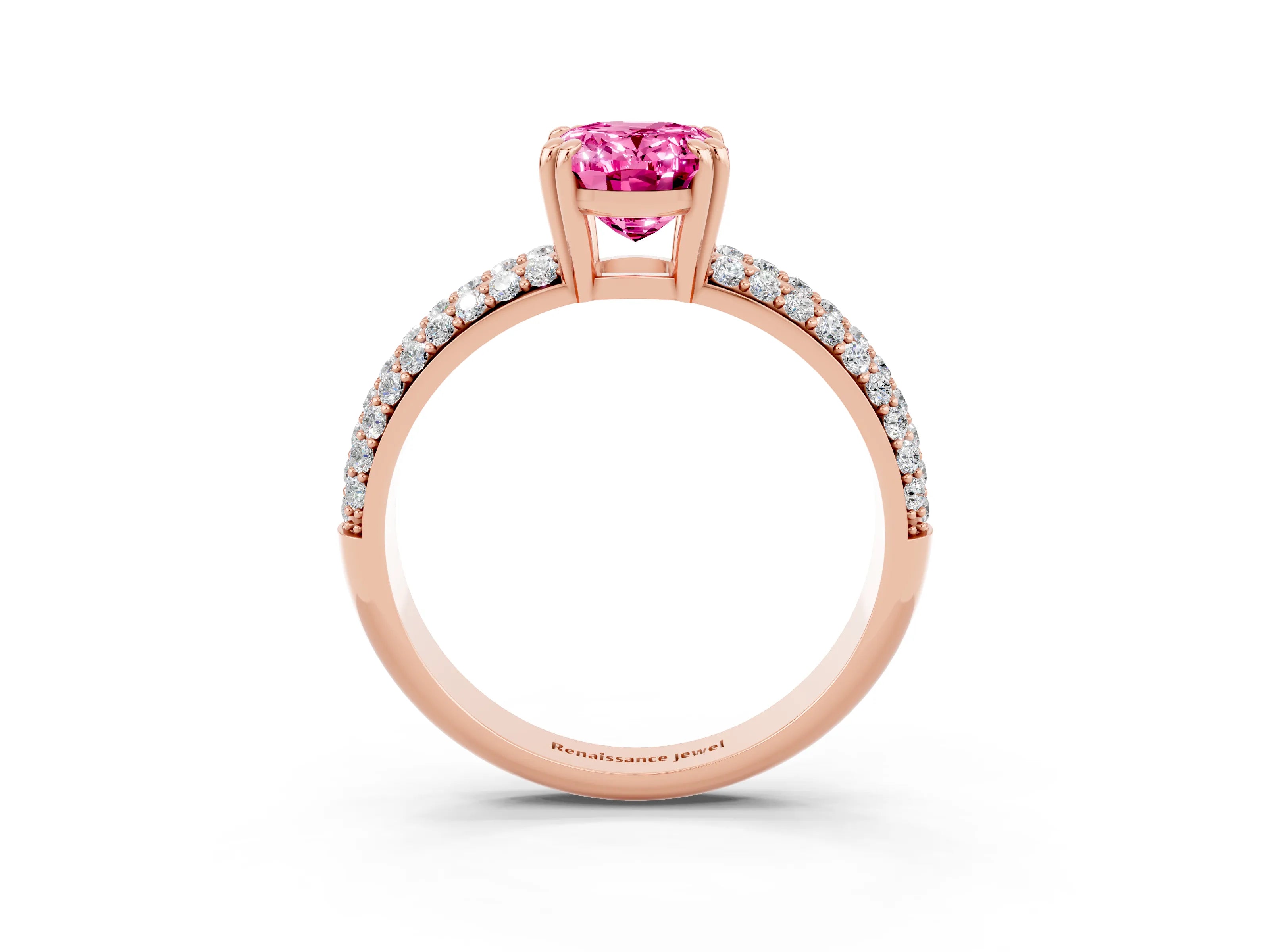 Rose gold Oval Cut Cut Pave Diamond Engagement Ring with Channel Set Band and Four-Prong Setting_3