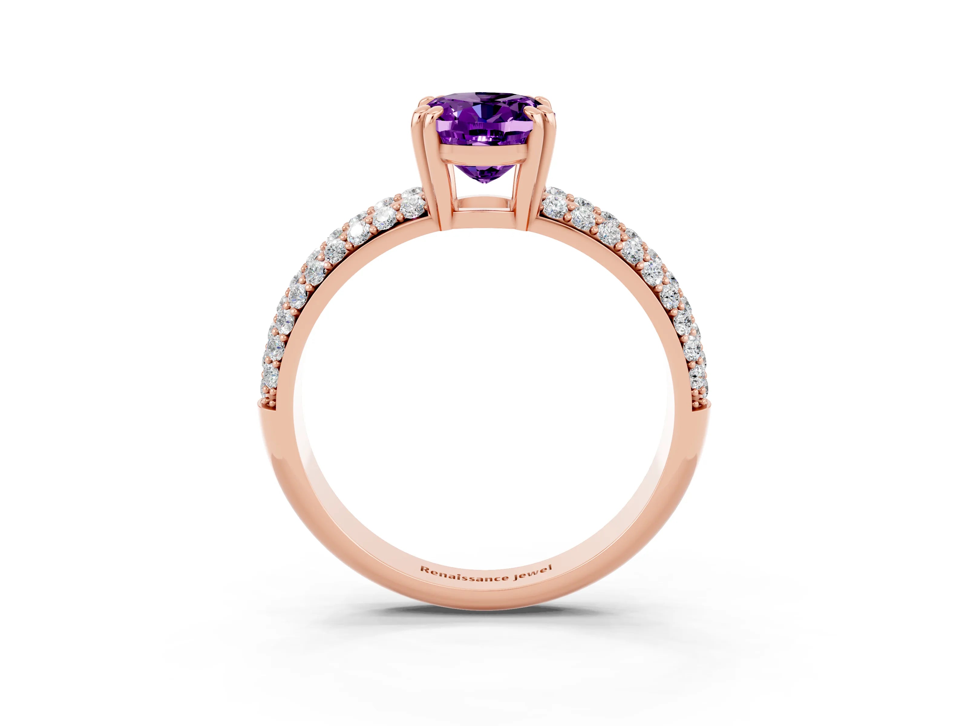 Rose gold Oval Cut Cut Pave Diamond Engagement Ring with Channel Set Band and Four-Prong Setting_3