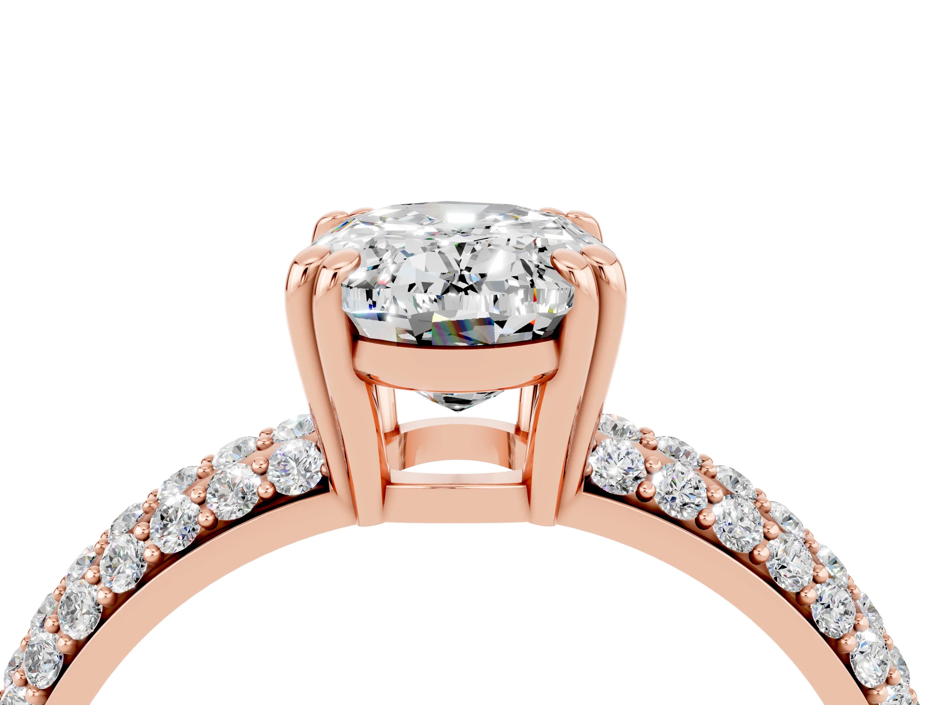 Rose gold Oval Cut Cut Pave Diamond Engagement Ring with Channel Set Band and Four-Prong Setting_4