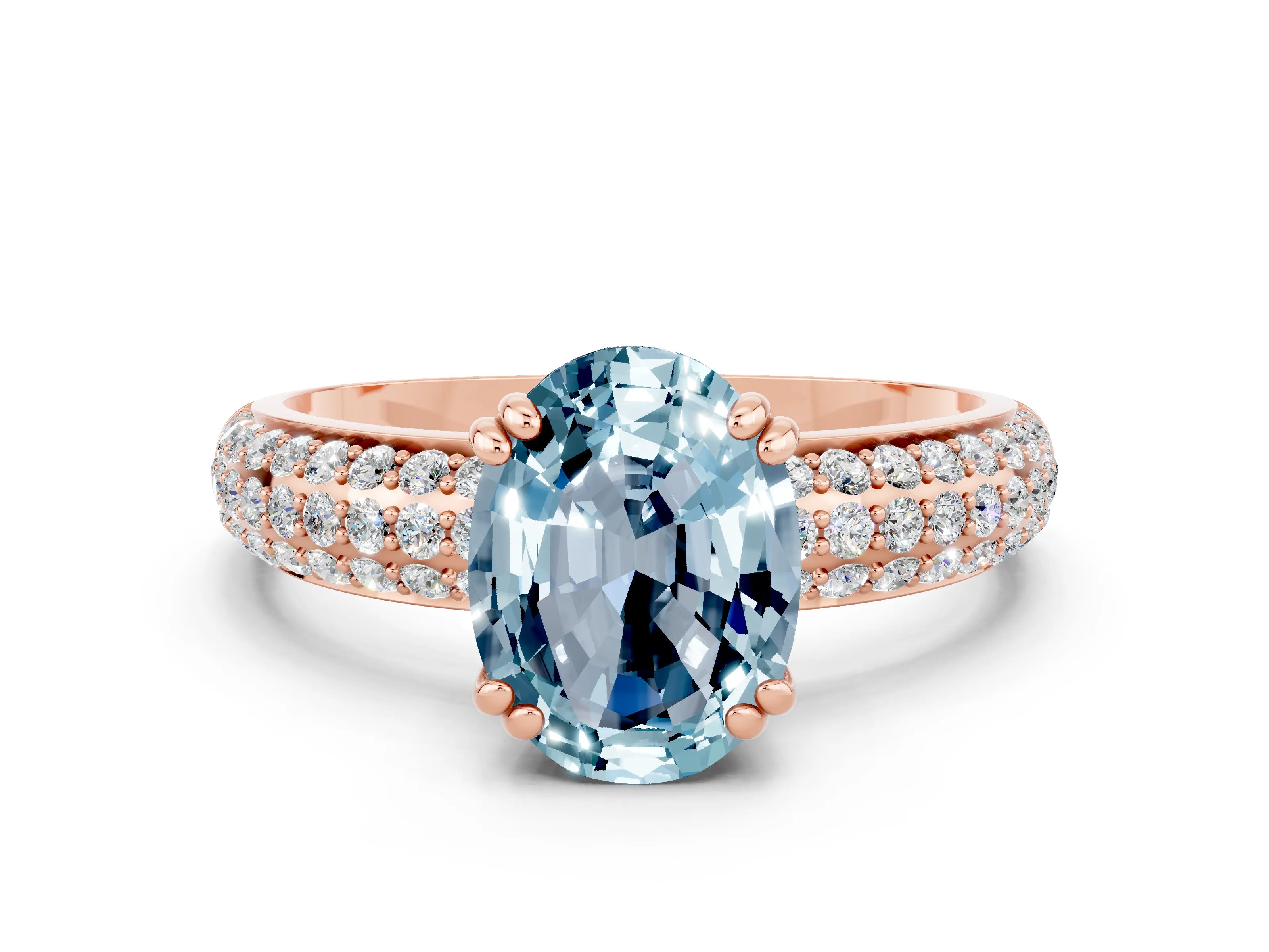 Rose gold Oval Cut Cut Pave Diamond Engagement Ring with Channel Set Band and Four-Prong Setting