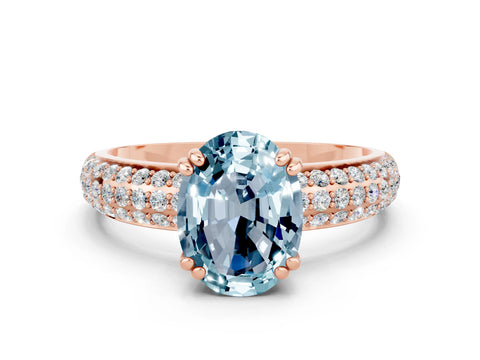 Rose gold Oval Cut Cut Pave Diamond Engagement Ring with Channel Set Band and Four-Prong Setting
