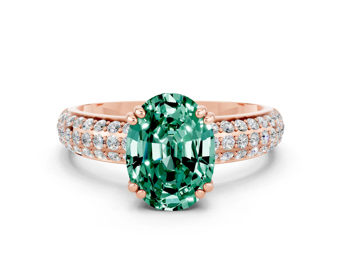Rose gold Oval Cut Cut Pave Diamond Engagement Ring with Channel Set Band and Four-Prong Setting