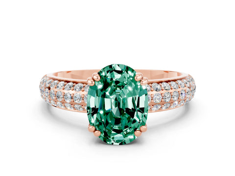 Rose gold Oval Cut Cut Pave Diamond Engagement Ring with Channel Set Band and Four-Prong Setting
