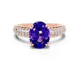 Rose gold Oval Cut Cut Pave Diamond Engagement Ring with Channel Set Band and Four-Prong Setting