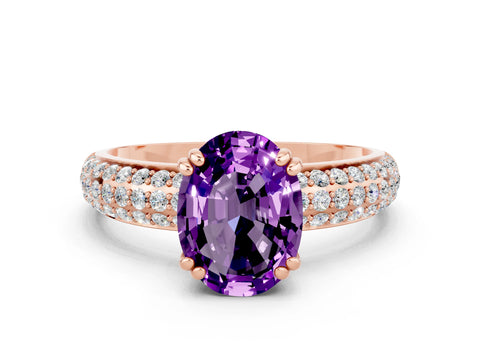 Rose gold Oval Cut Cut Pave Diamond Engagement Ring with Channel Set Band and Four-Prong Setting