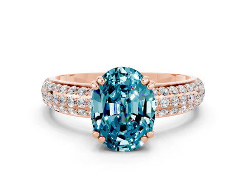 Rose gold Oval Cut Cut Pave Diamond Engagement Ring with Channel Set Band and Four-Prong Setting