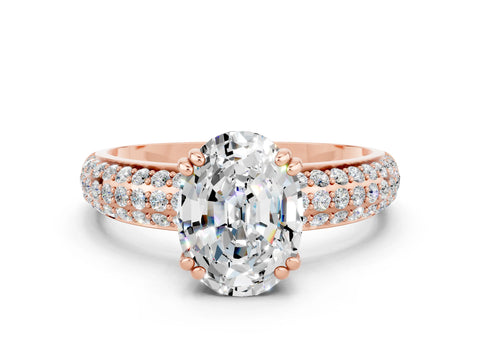 Rose gold Oval Cut Cut Pave Diamond Engagement Ring with Channel Set Band and Four-Prong Setting