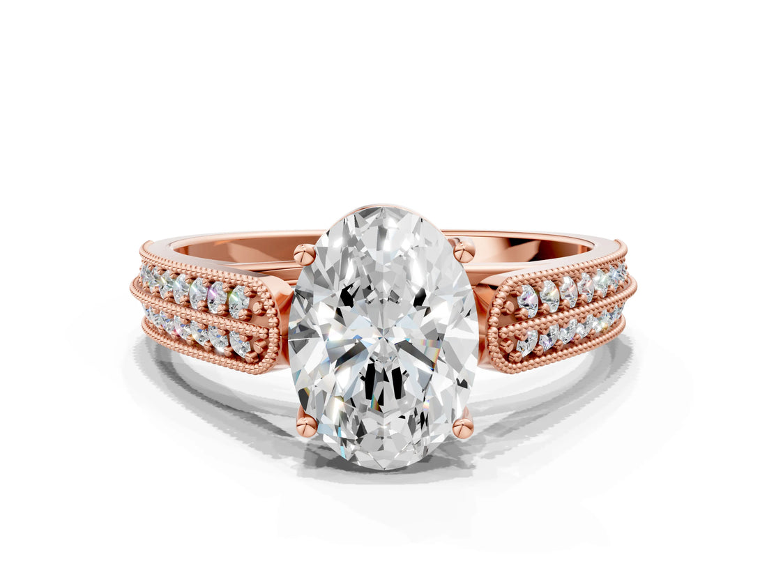 Rose gold Oval Cut Cut Pave Split Shank Engagement Ring with Four-Prong Setting_15