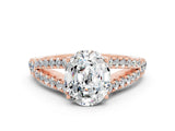 Rose gold Oval Cut Cut Split Shank Pave Diamond Engagement Ring with Four-Prong Setting