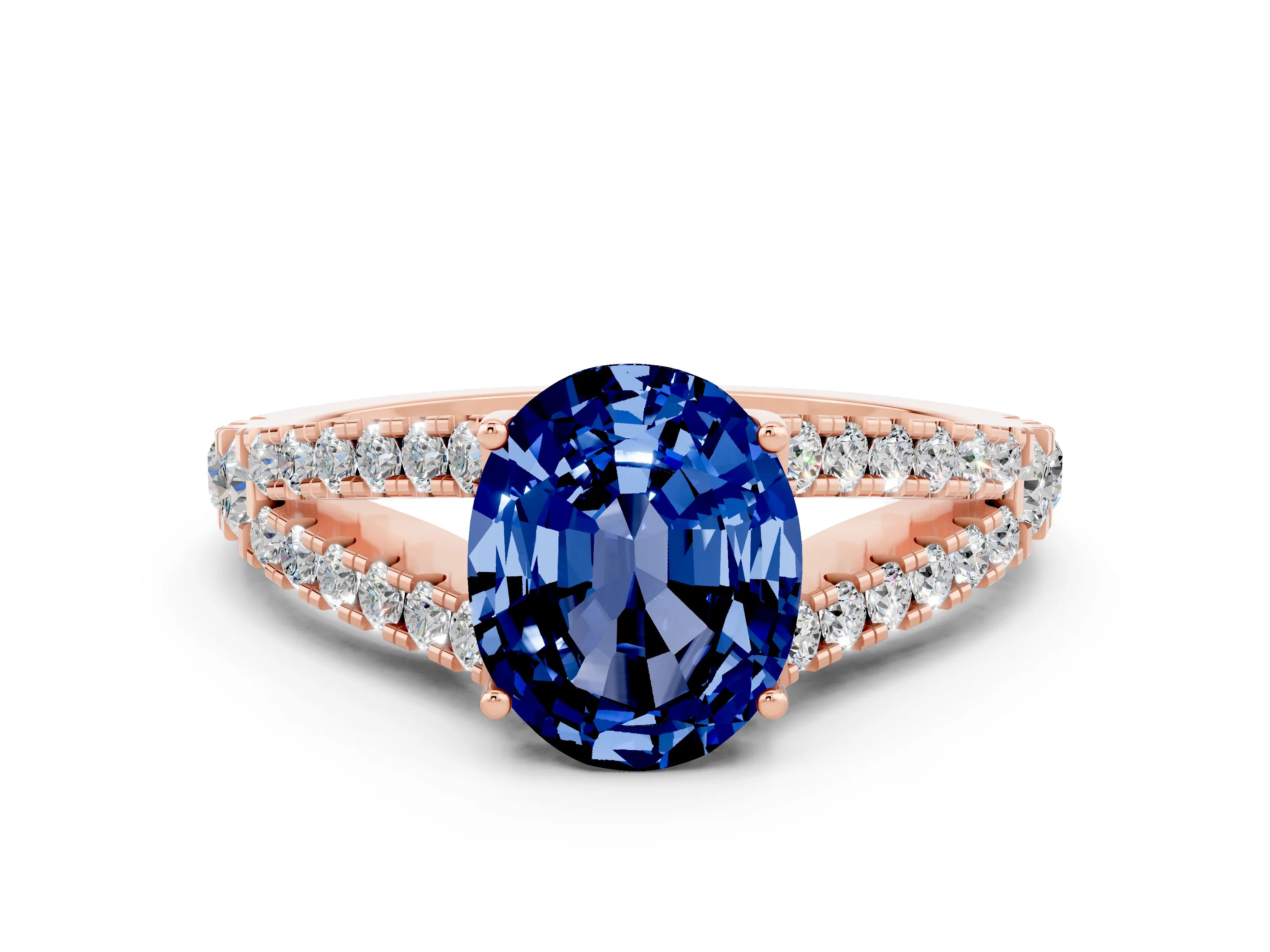 Rose gold Oval Cut Cut Split Shank Pave Diamond Engagement Ring with Four-Prong Setting