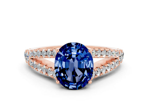 Rose gold Oval Cut Cut Split Shank Pave Diamond Engagement Ring with Four-Prong Setting