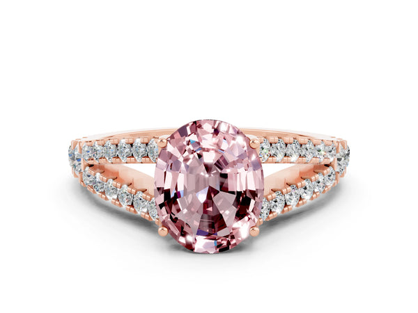Rose gold Oval Cut Cut Split Shank Pave Diamond Engagement Ring with Four-Prong Setting