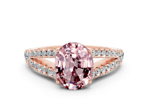 Rose gold Oval Cut Cut Split Shank Pave Diamond Engagement Ring with Four-Prong Setting
