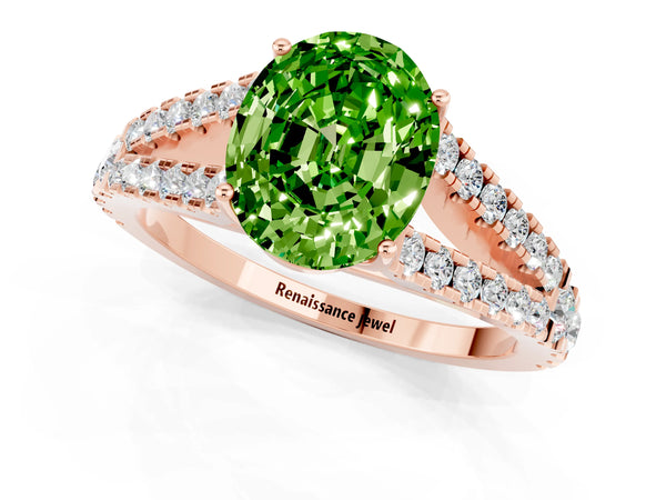 Rose gold Oval Cut Cut Split Shank Pave Diamond Engagement Ring with Four-Prong Setting