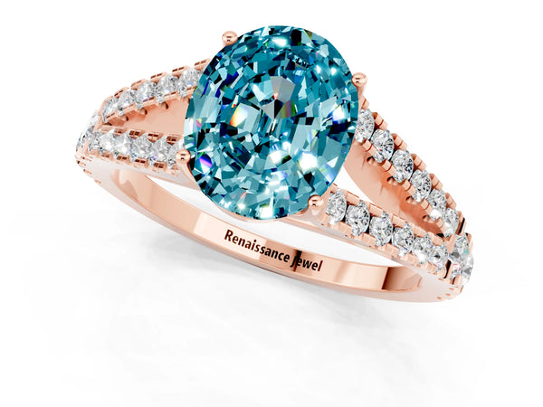 Rose gold Oval Cut Cut Split Shank Pave Diamond Engagement Ring with Four-Prong Setting