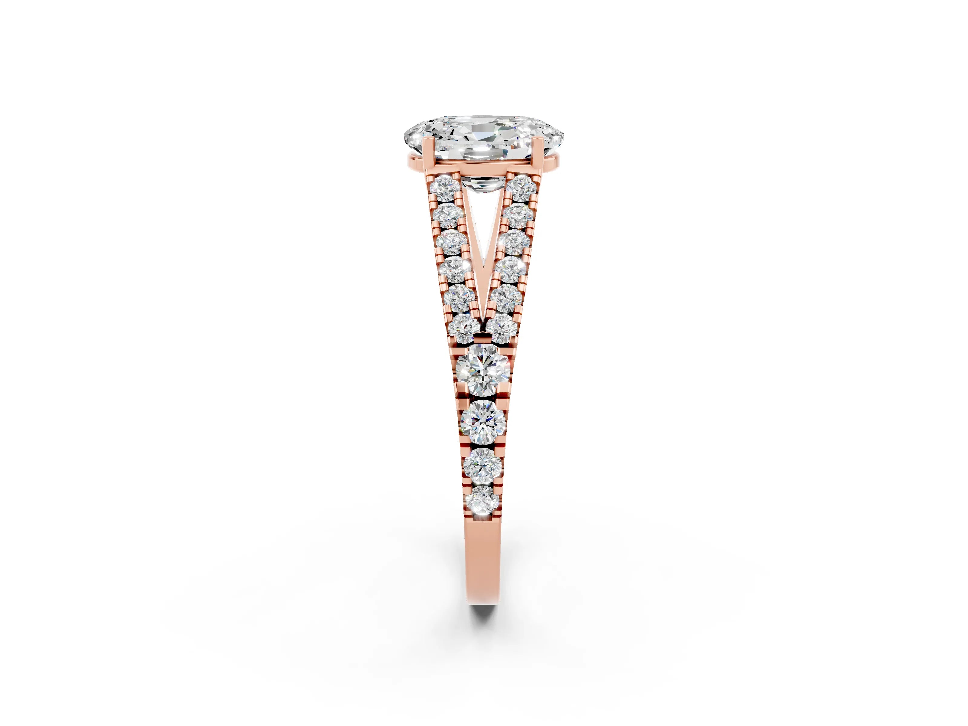 Rose gold Oval Cut Cut Split Shank Pave Diamond Engagement Ring with Four-Prong Setting_2