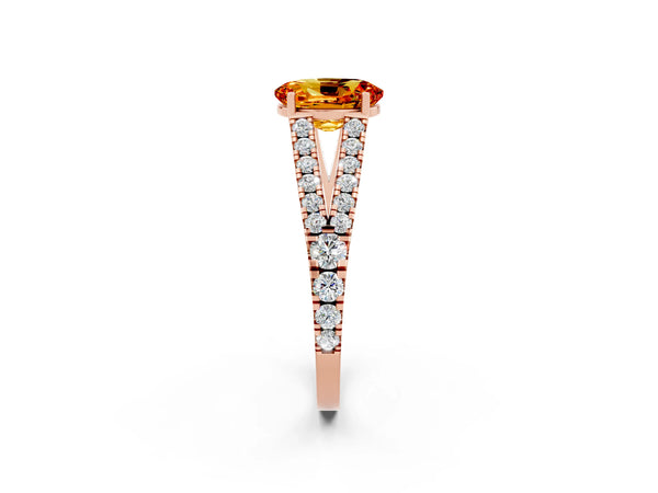 Rose gold Oval Cut Citrine Split Shank Engagement Ring with Round Pavé and Prong Setting