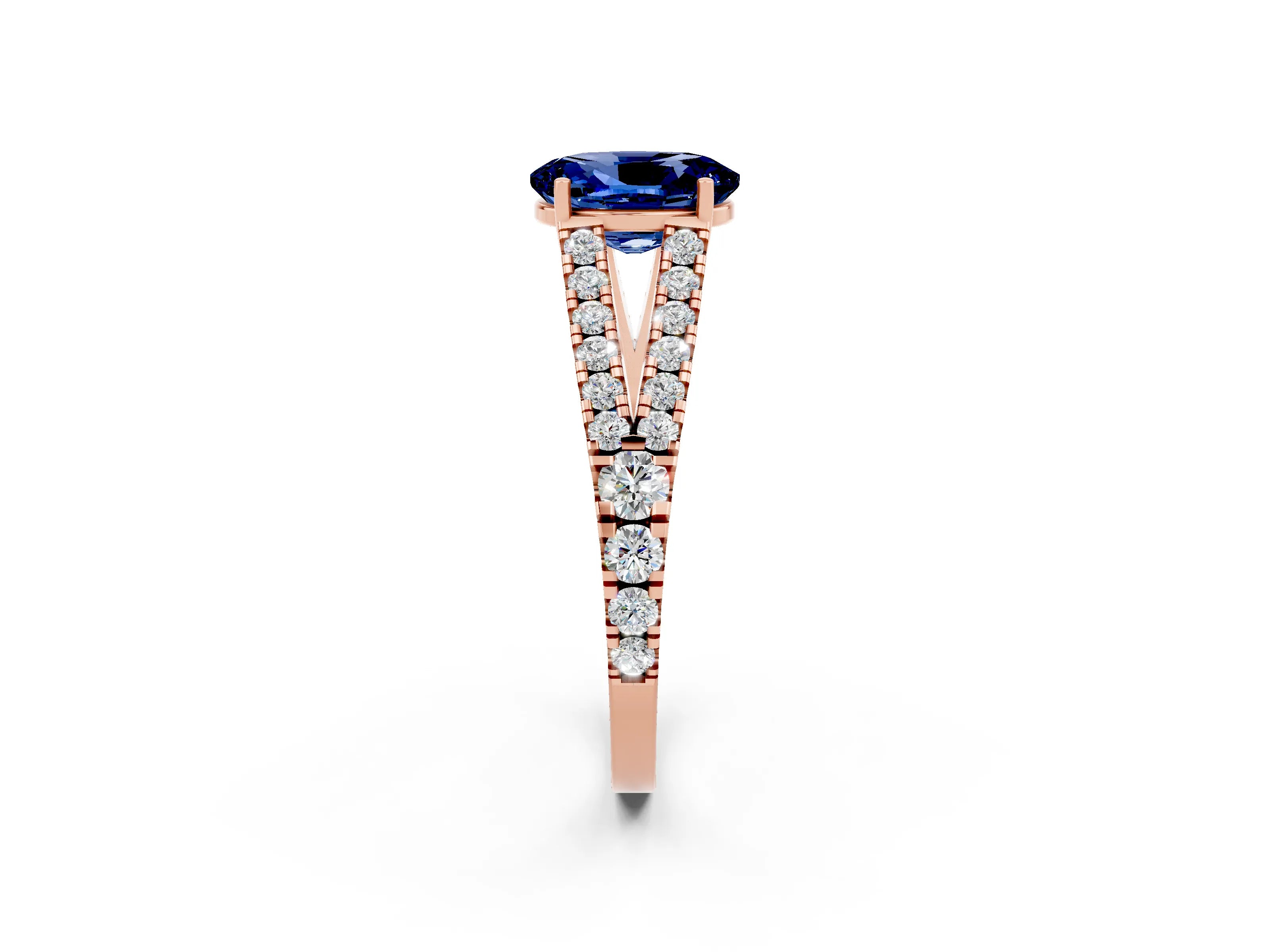 Rose gold Oval Cut Cut Split Shank Pave Diamond Engagement Ring with Four-Prong Setting_2