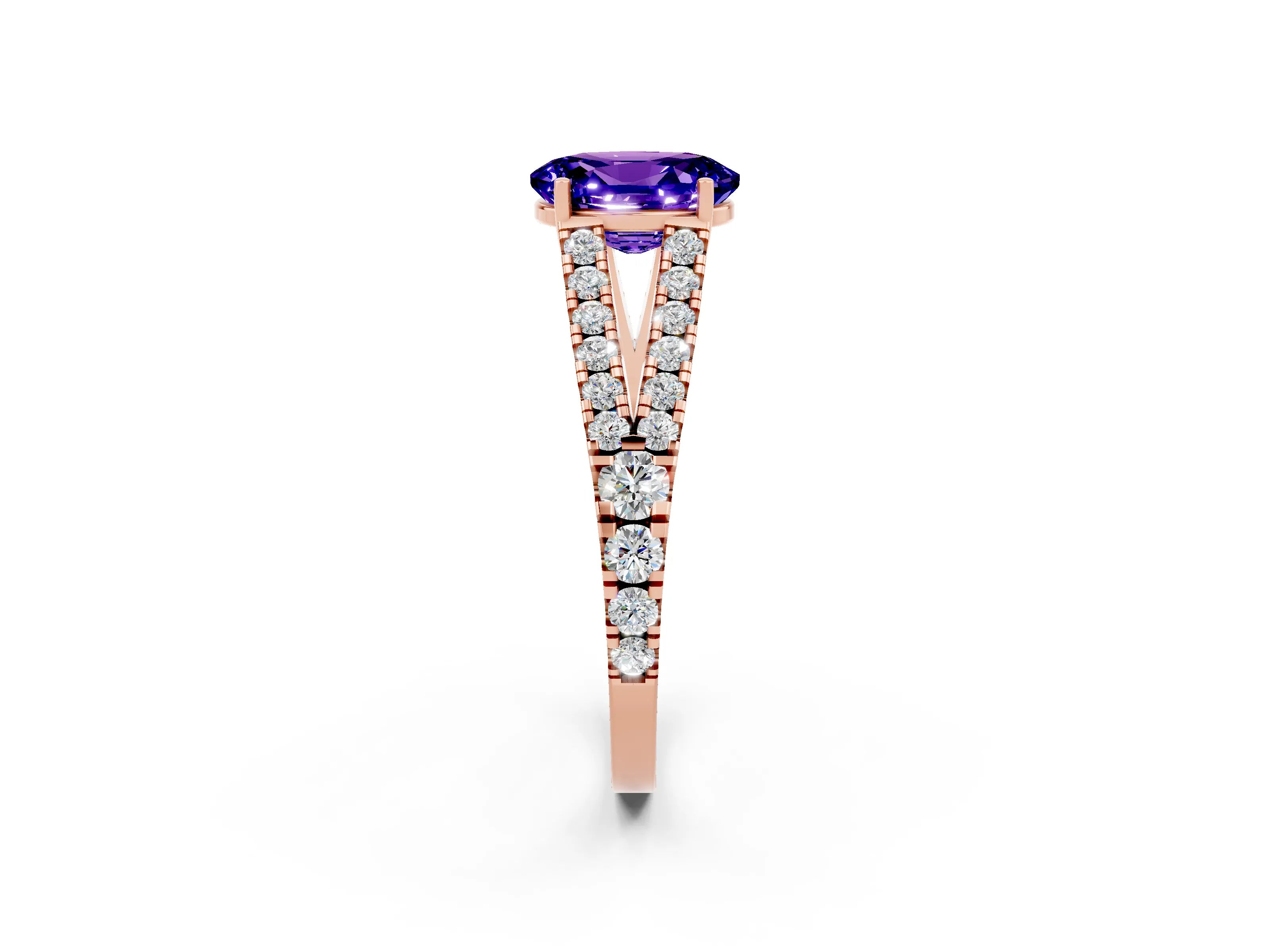 Rose gold Oval Cut Cut Split Shank Pave Diamond Engagement Ring with Four-Prong Setting_2