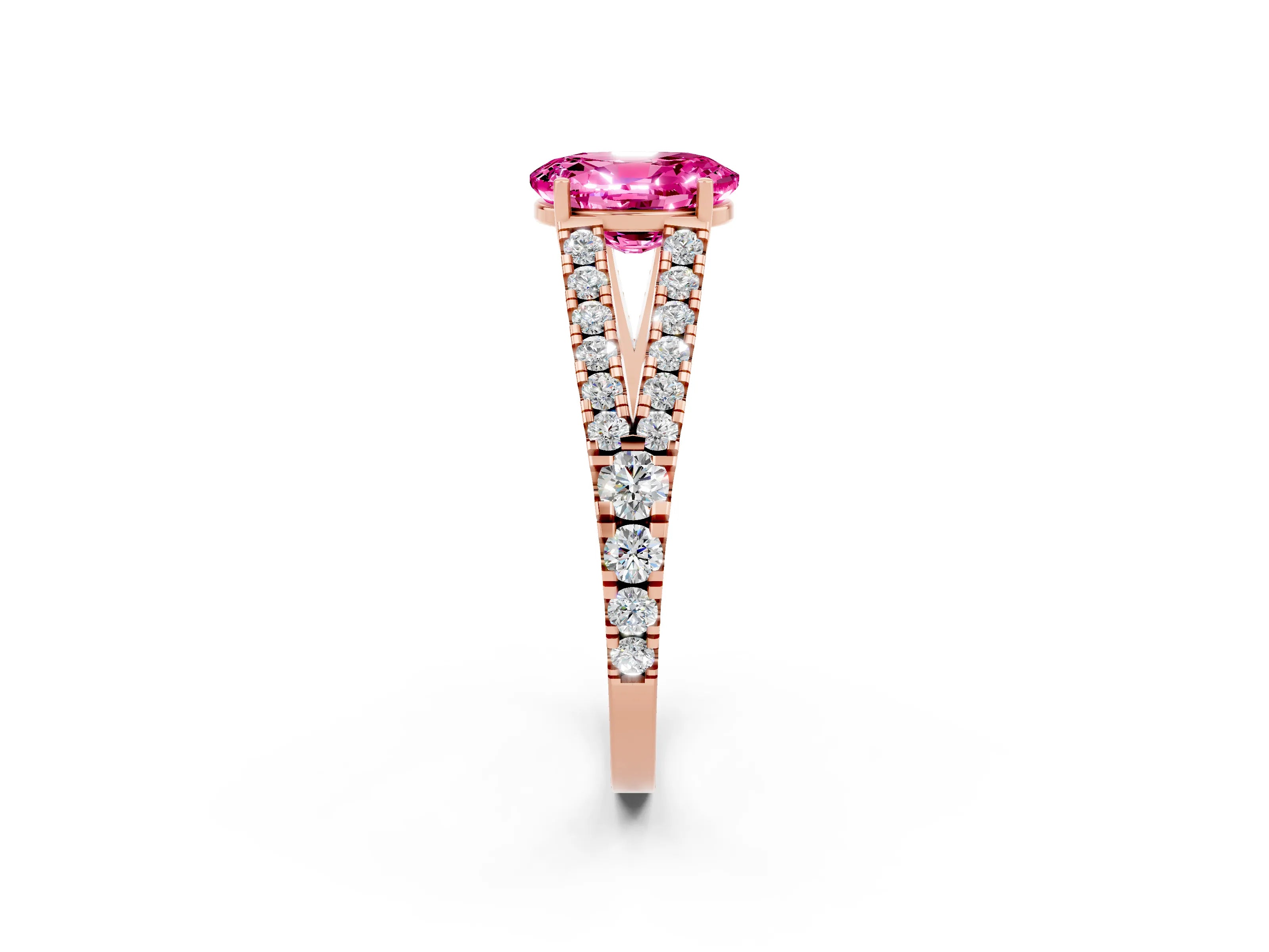 Rose gold Oval Cut Cut Split Shank Pave Diamond Engagement Ring with Four-Prong Setting_2