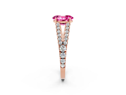 Rose gold Oval Cut Cut Split Shank Pave Diamond Engagement Ring with Four-Prong Setting_2