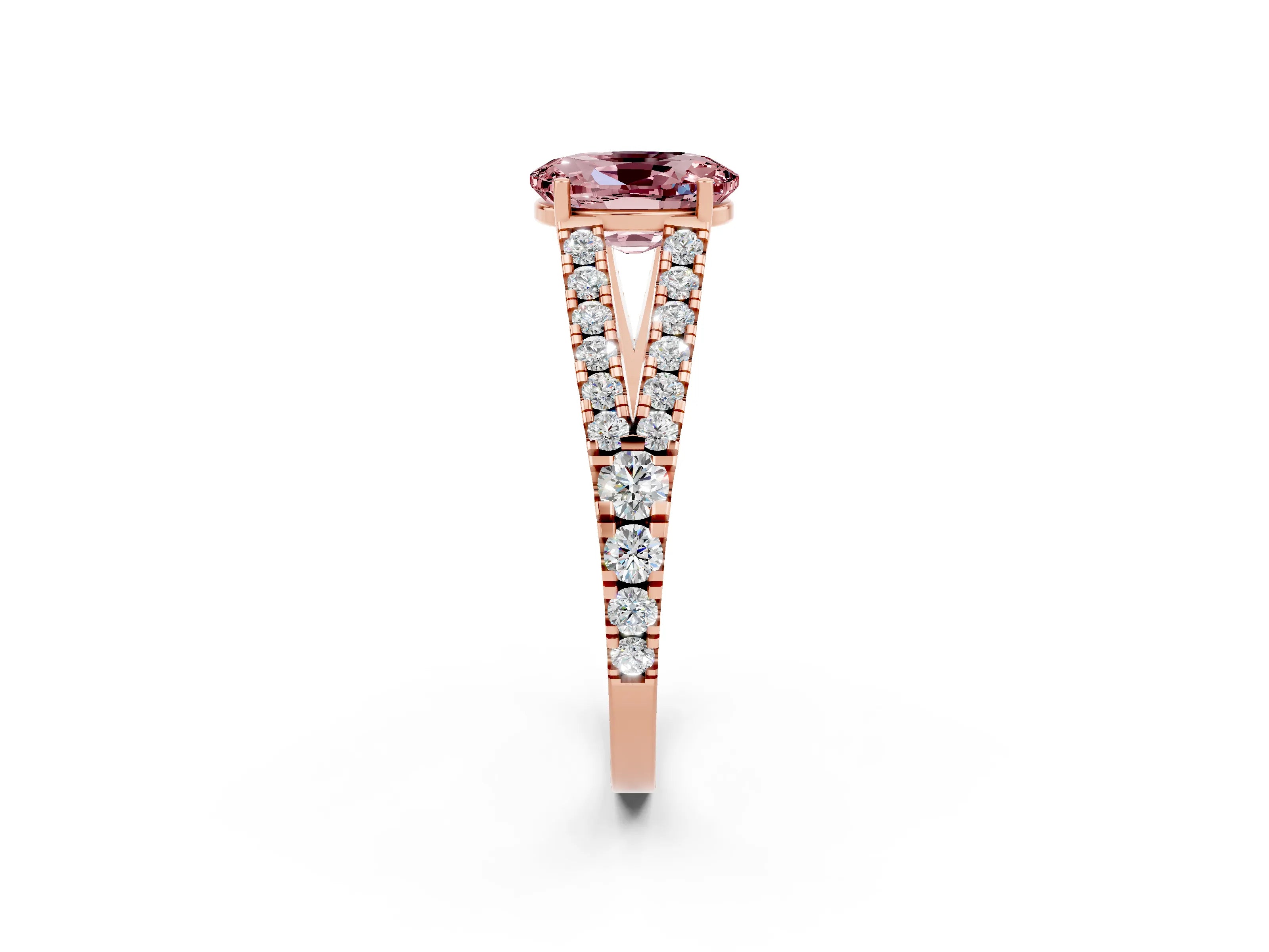 Rose gold Oval Cut Cut Split Shank Pave Diamond Engagement Ring with Four-Prong Setting_2